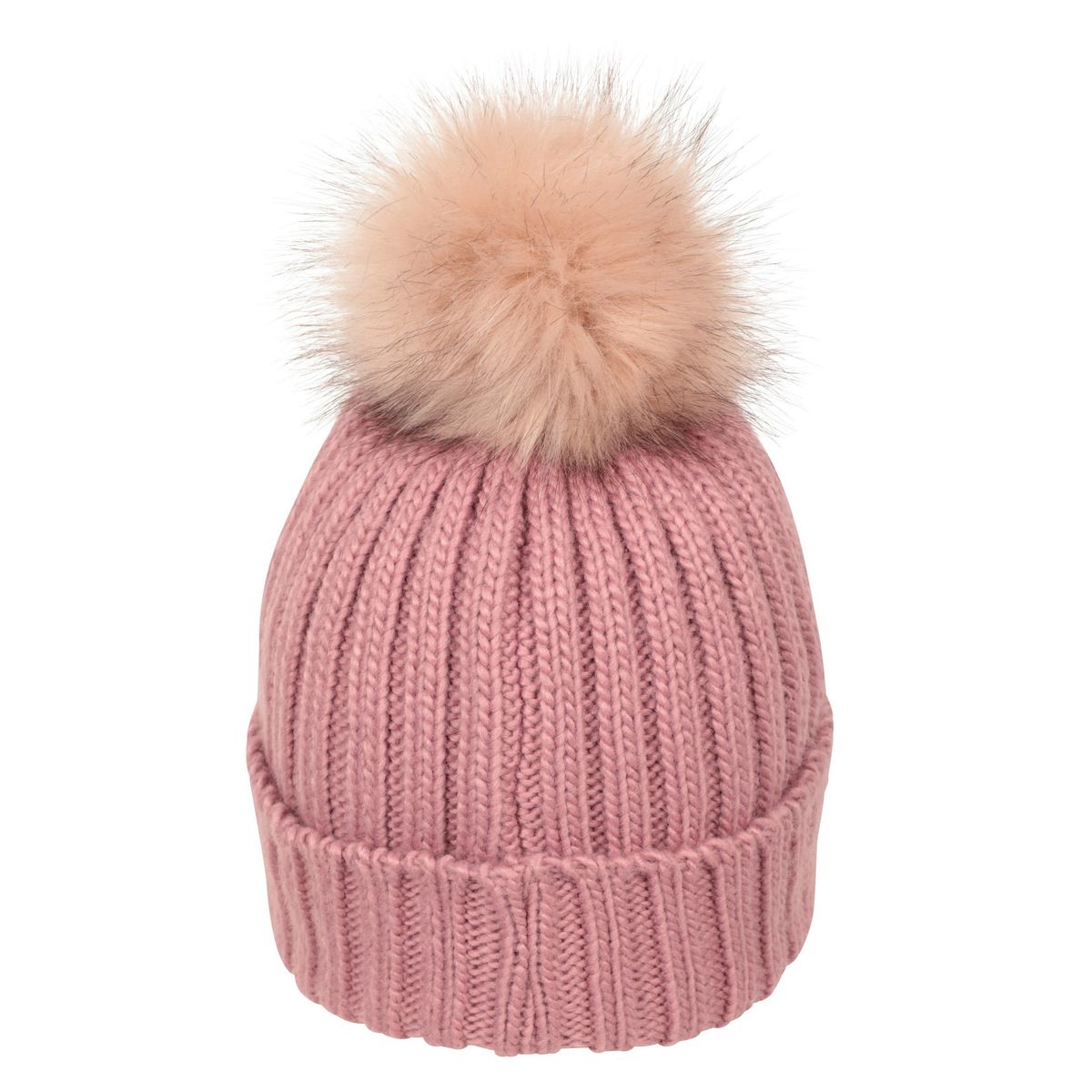 Rippstrick-Beanie mit Bommel