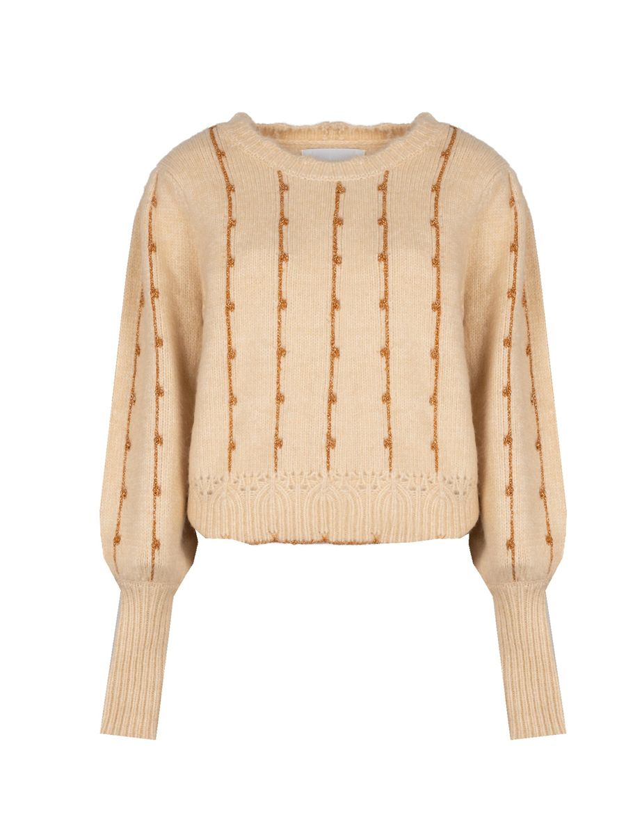 Schimmernder Strickpullover mit Puffärmeln