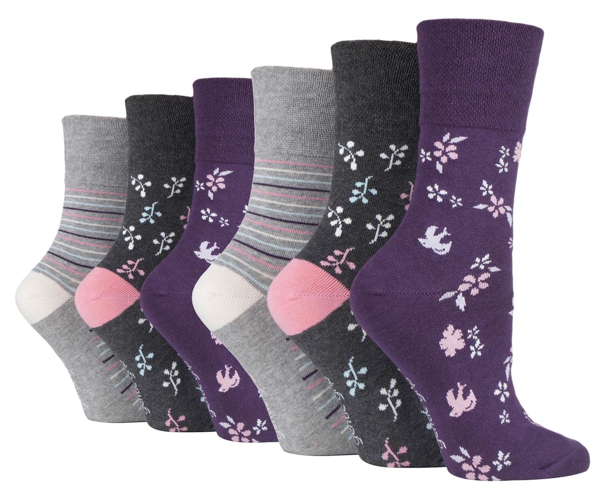 Komfortsocken mit Blumen und Streifen