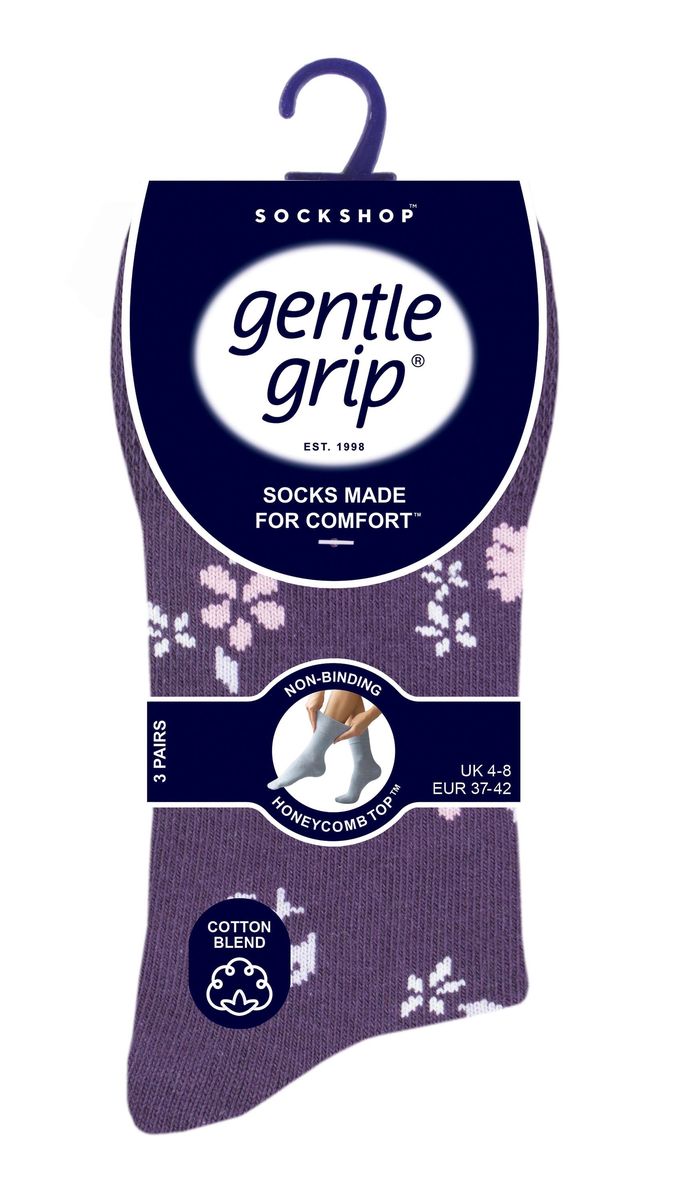 Komfortsocken mit Blumen und Streifen