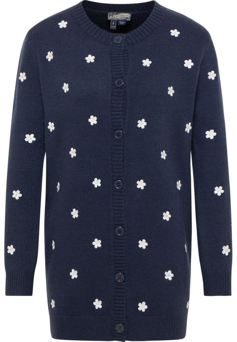 Lange Strickjacke mit Blumenstickerei