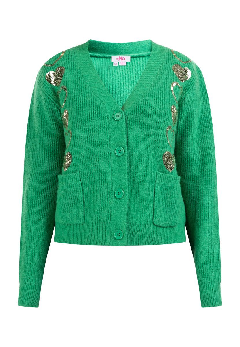Strickjacke mit Paillettenherzen und Taschen