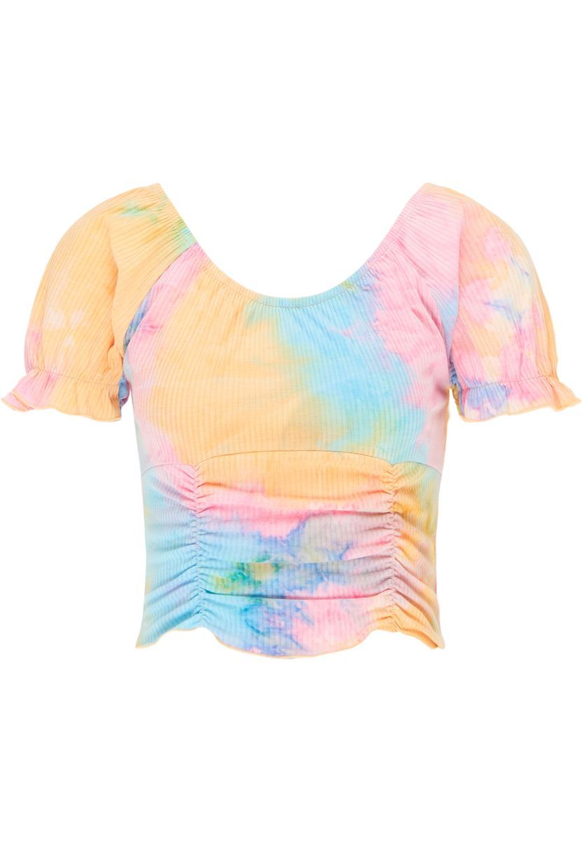 Gerafftes Batik-Crop-Top aus Rippstrick