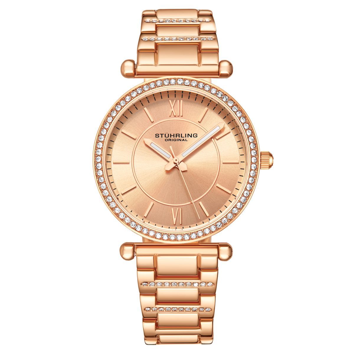 Funkelnde roségoldene Armbanduhr