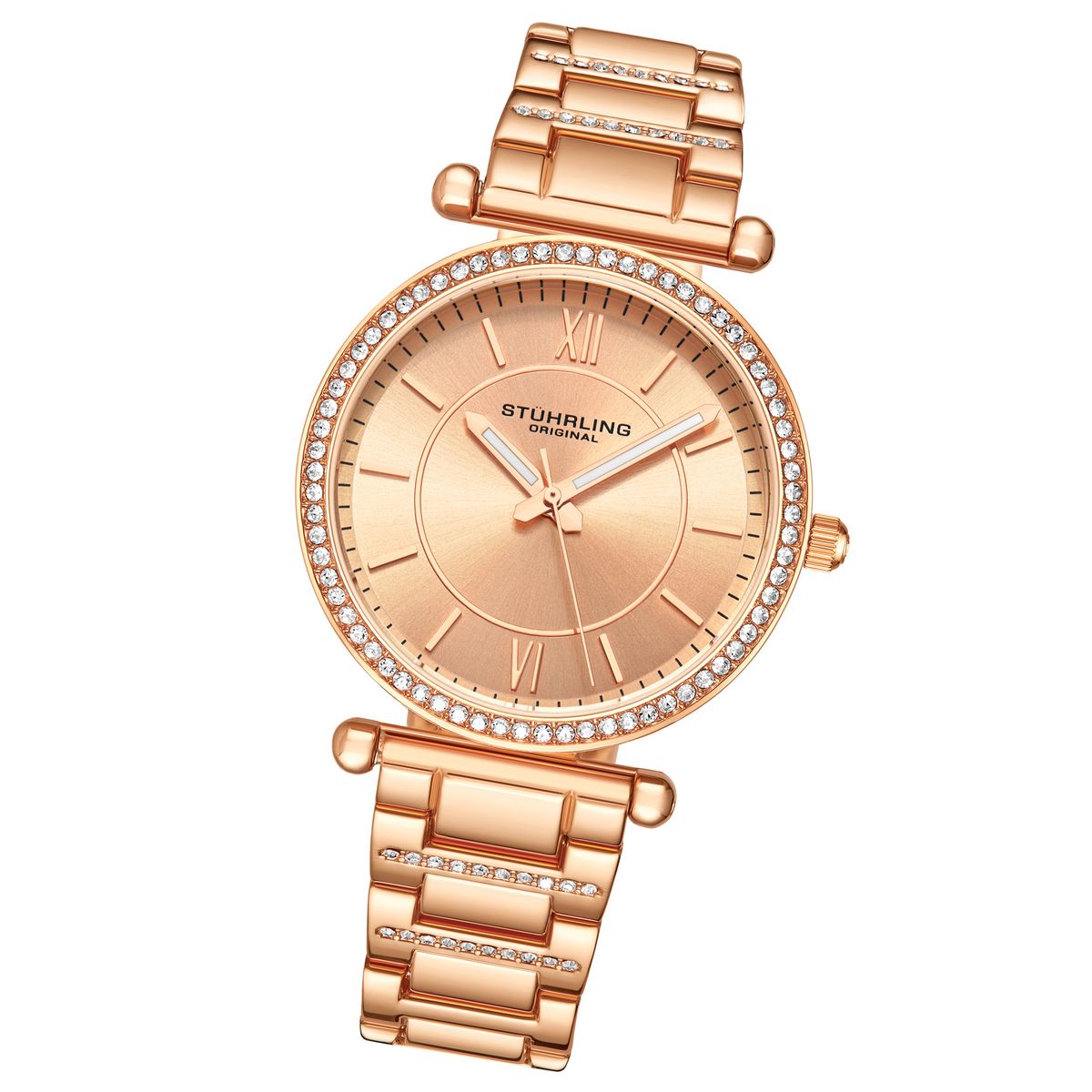 Funkelnde roségoldene Armbanduhr
