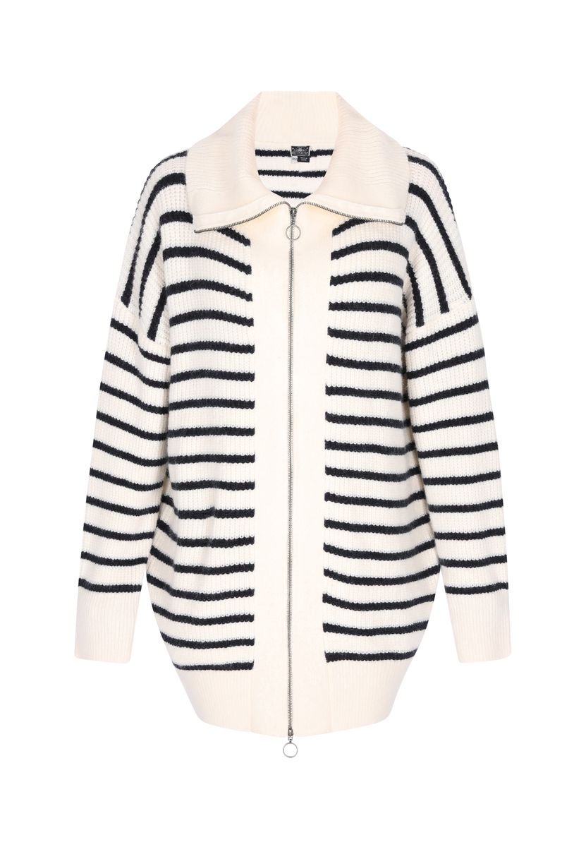Gestreifte Zip-Strickjacke aus Grobstrick