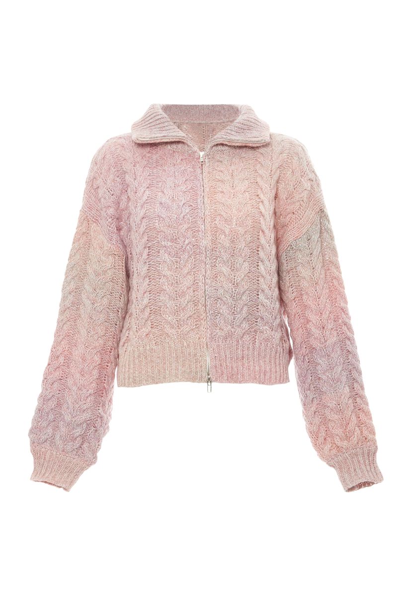 Zopfstrickjacke mit Zwei-Wege-Reißverschluss