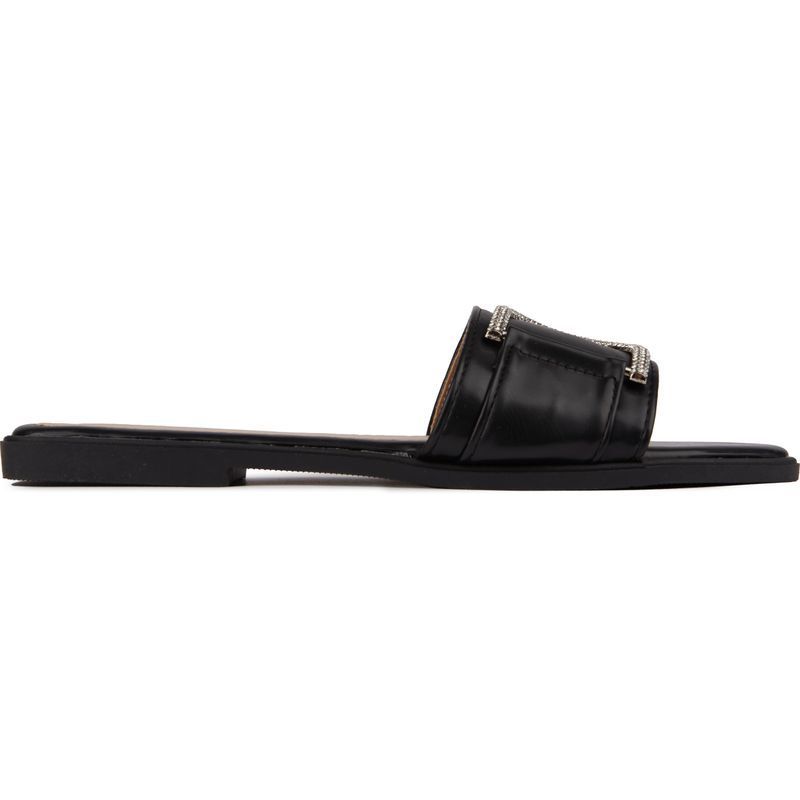 Flache Slider-Sandalen mit Strass-Schnalle