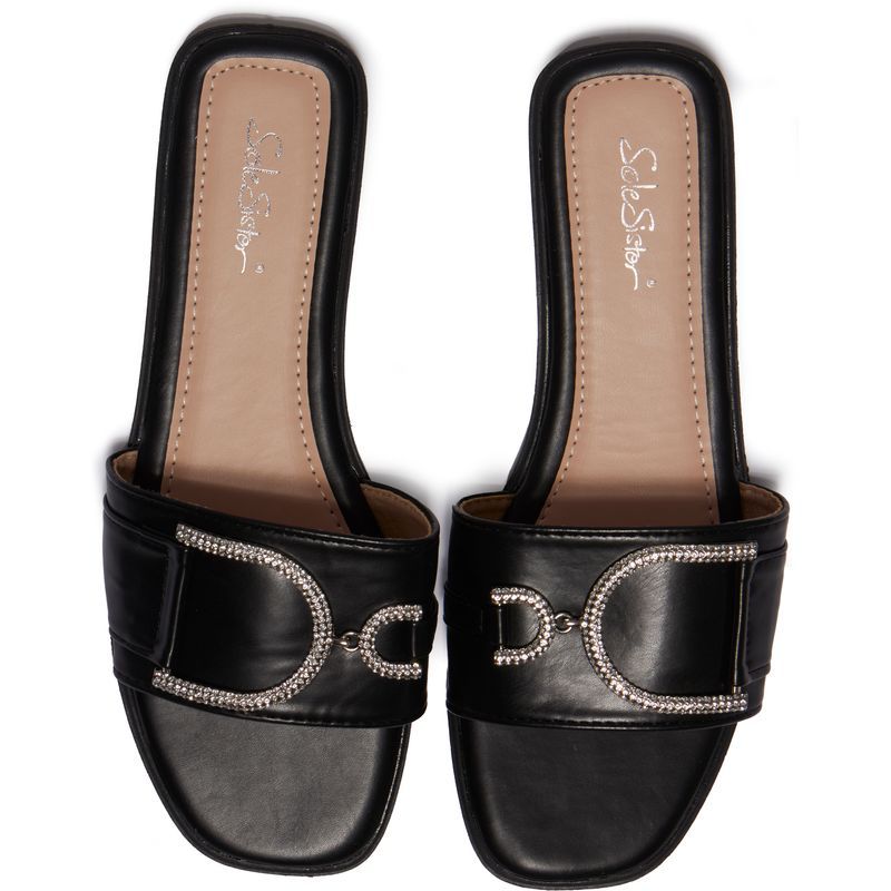 Flache Slider-Sandalen mit Strass-Schnalle
