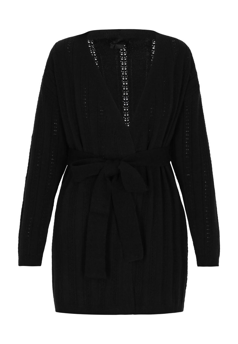 Ajourstrick-Cardigan mit Bindegürtel