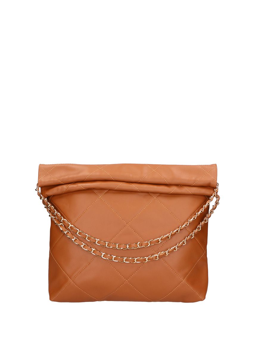 Gesteppte Leder-Schultertasche mit Ketten