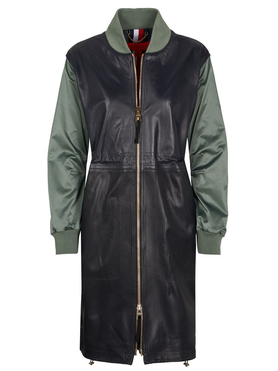 Ledermantel im Bomber-Stil mit Materialmix