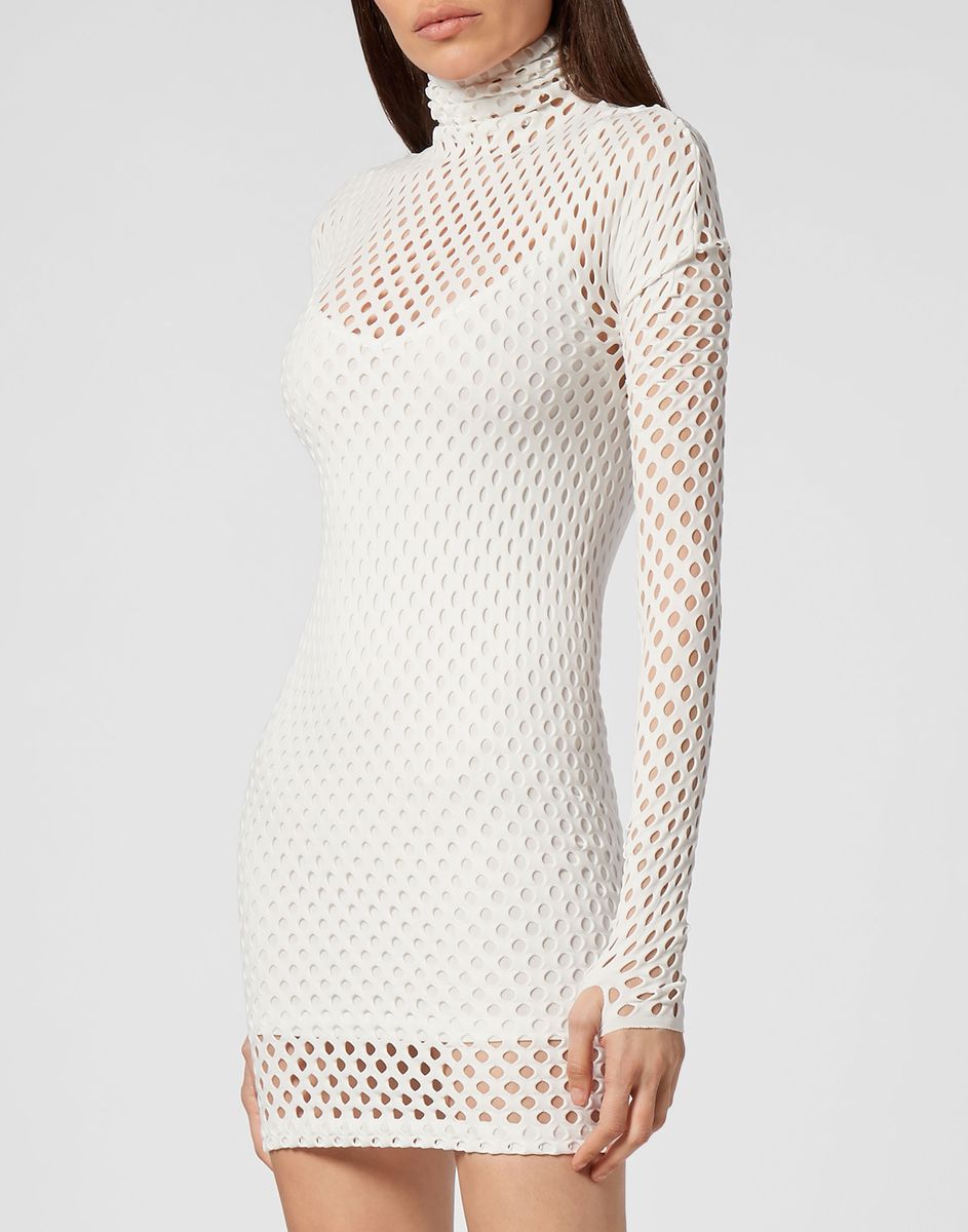 Nahtloses Mesh-Minikleid mit Rollkragen