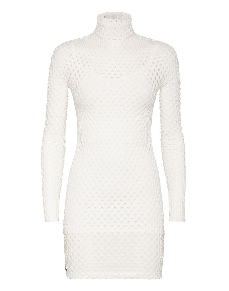 Nahtloses Mesh-Minikleid mit Rollkragen