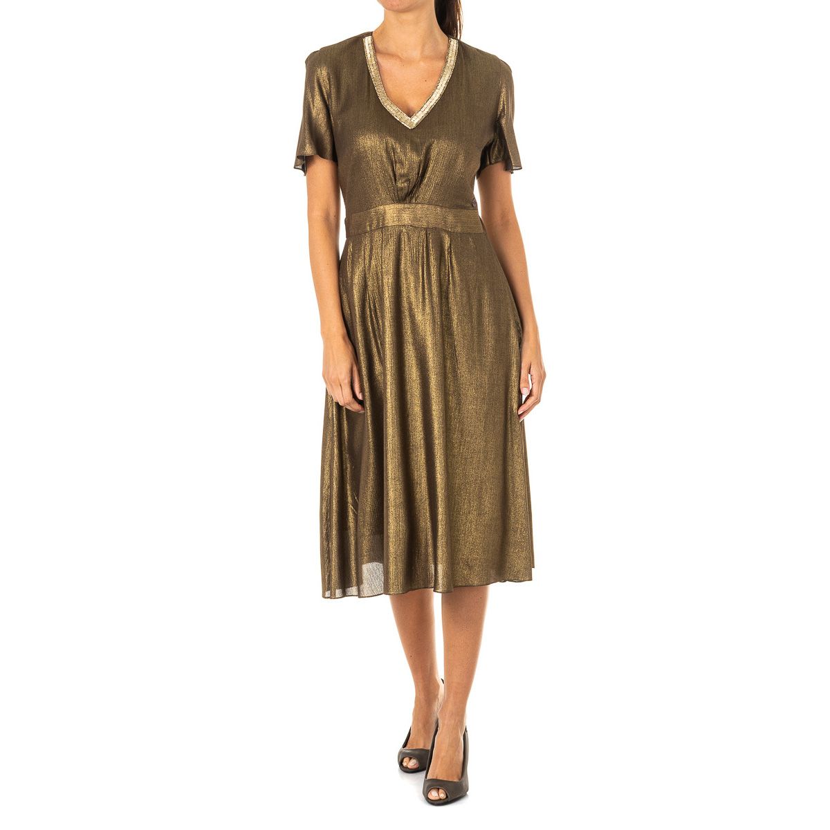 Verziertes Midikleid in Metallic-Optik