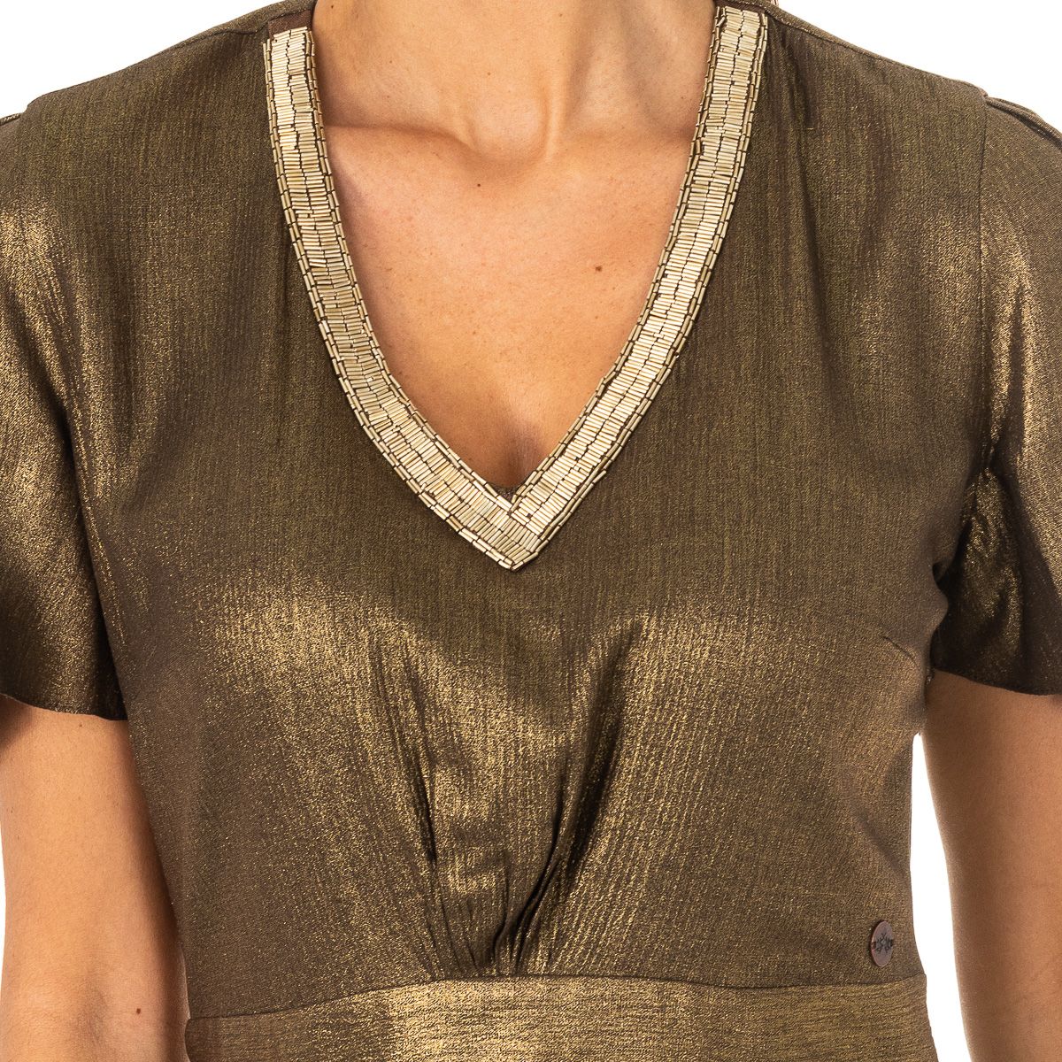 Verziertes Midikleid in Metallic-Optik