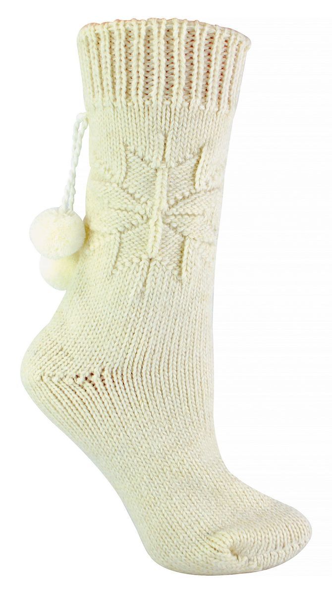 Stricksocken mit Schneeflockenmuster und Alpaka