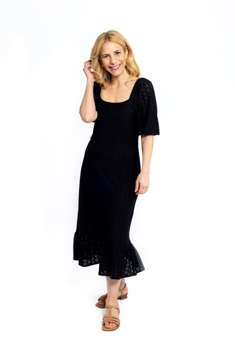 Midi-Kleid mit Stickerei und Schleife