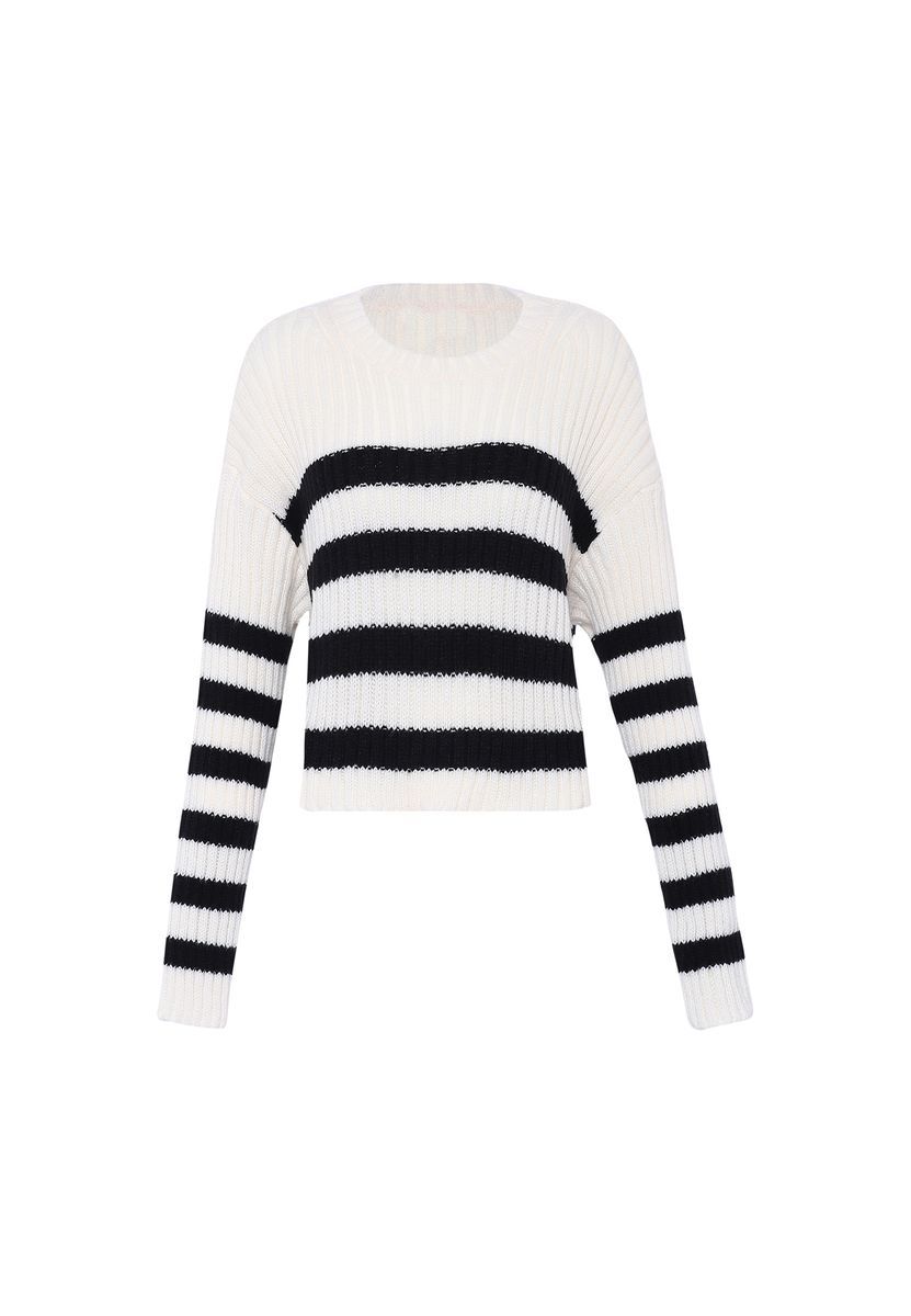 Gestreifter Kurzpullover mit Rippstrick