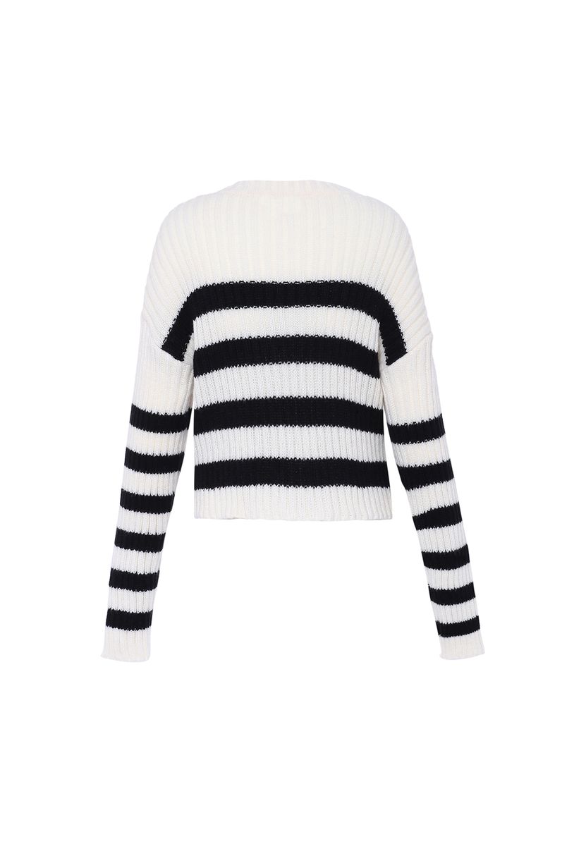 Gestreifter Kurzpullover mit Rippstrick