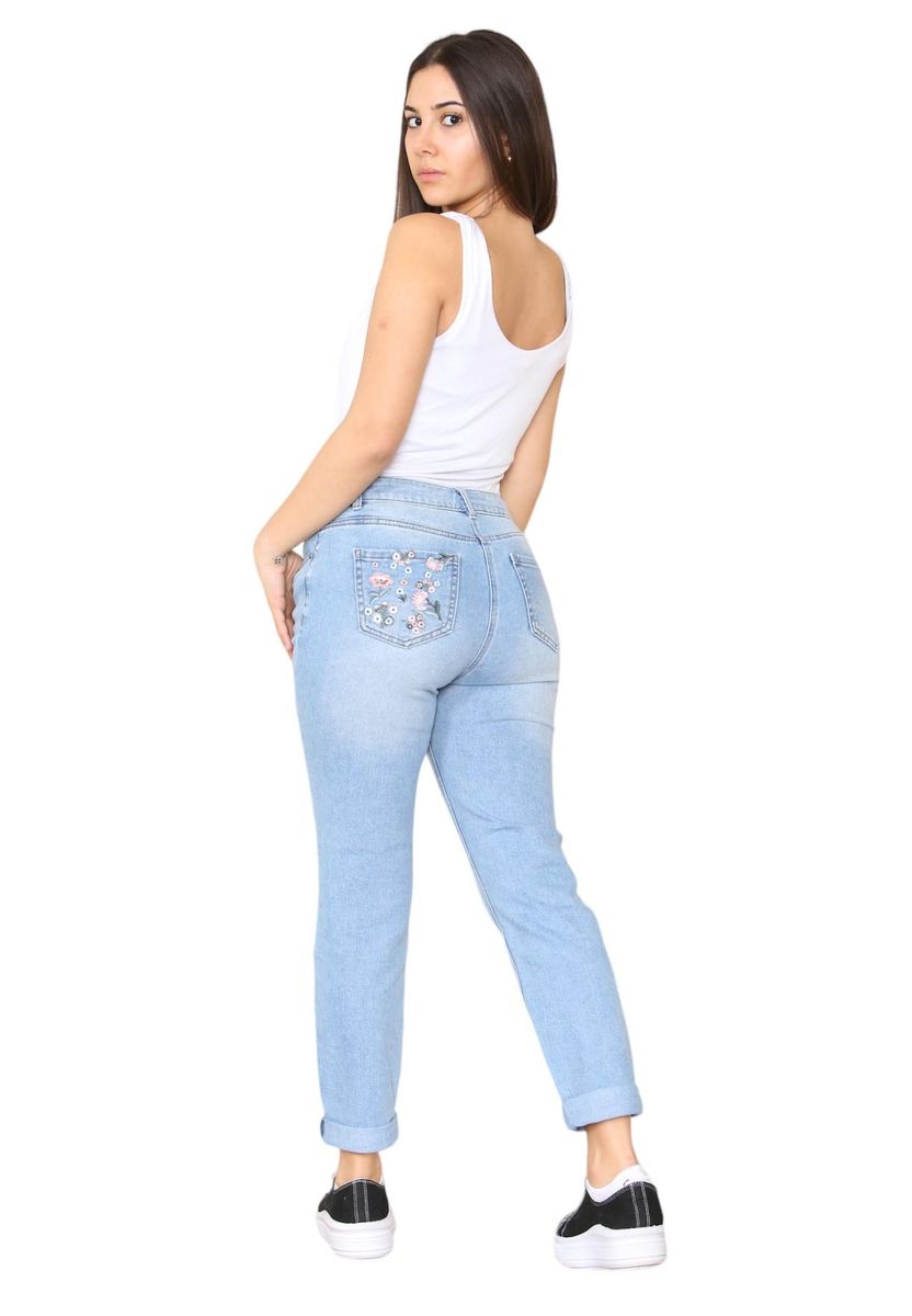 Mom-Jeans mit hoher Taille und Stickerei