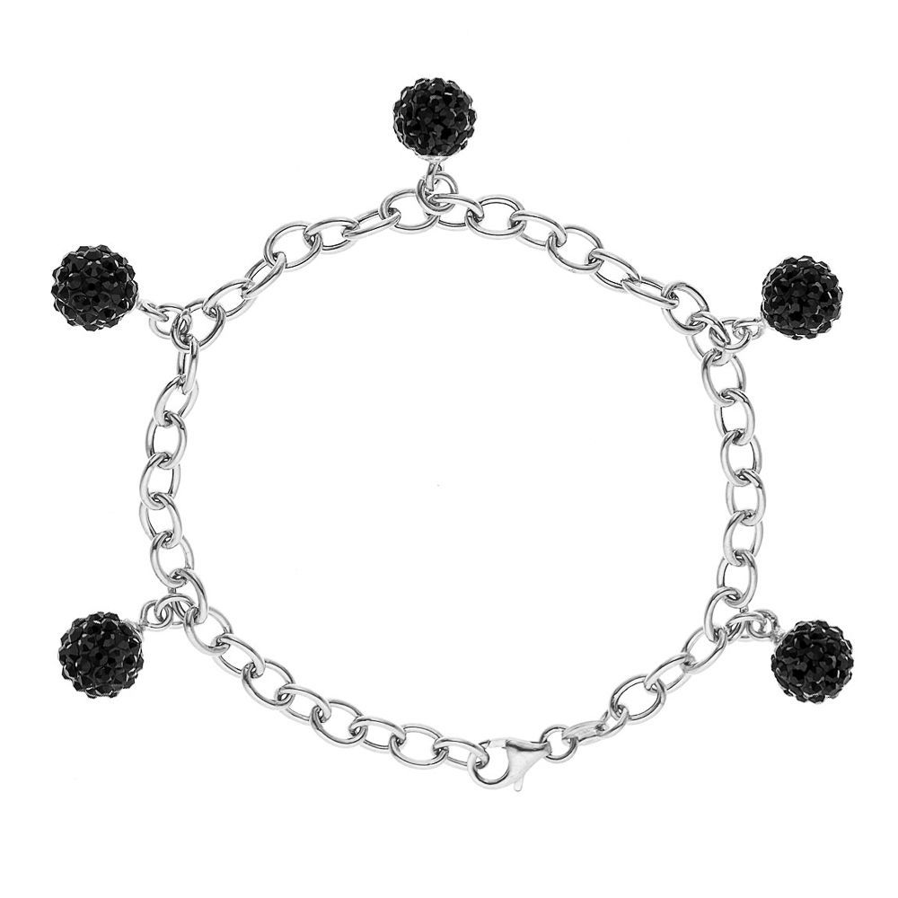 Sterling Silber Armband mit schwarzen Kristallkugeln