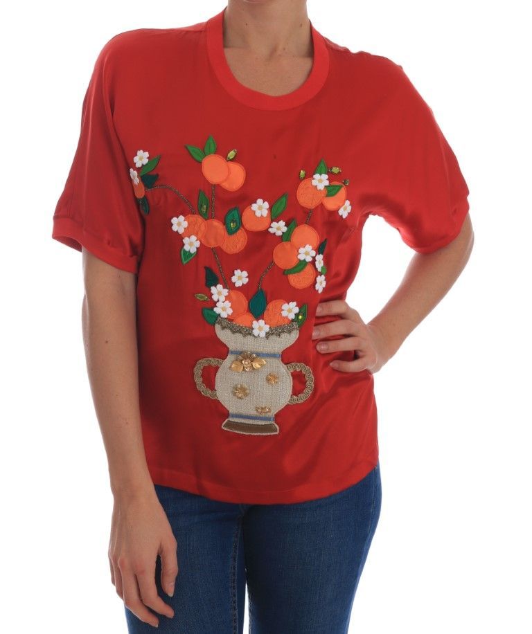 Seidenbluse mit Frucht-Applikation