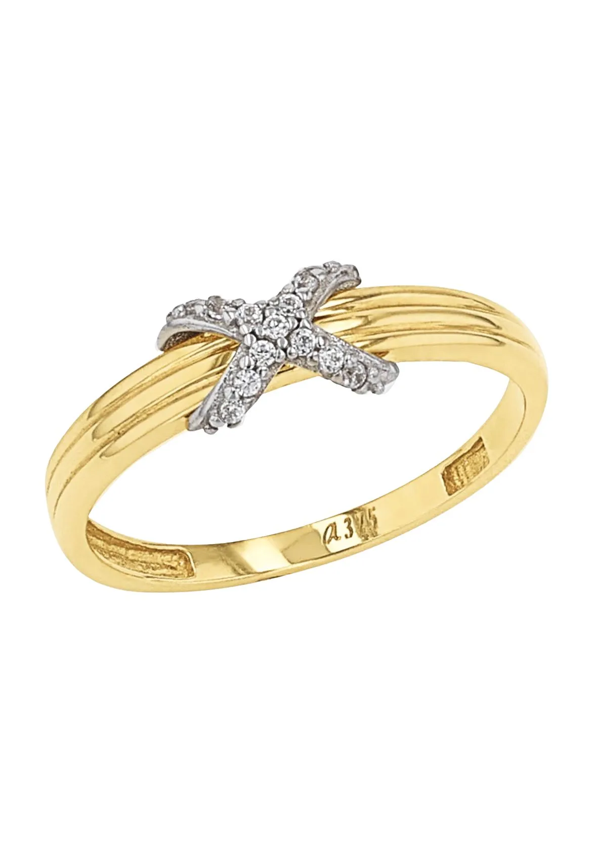 Eleganter Bicolor Ring mit Kreuz-Motiv