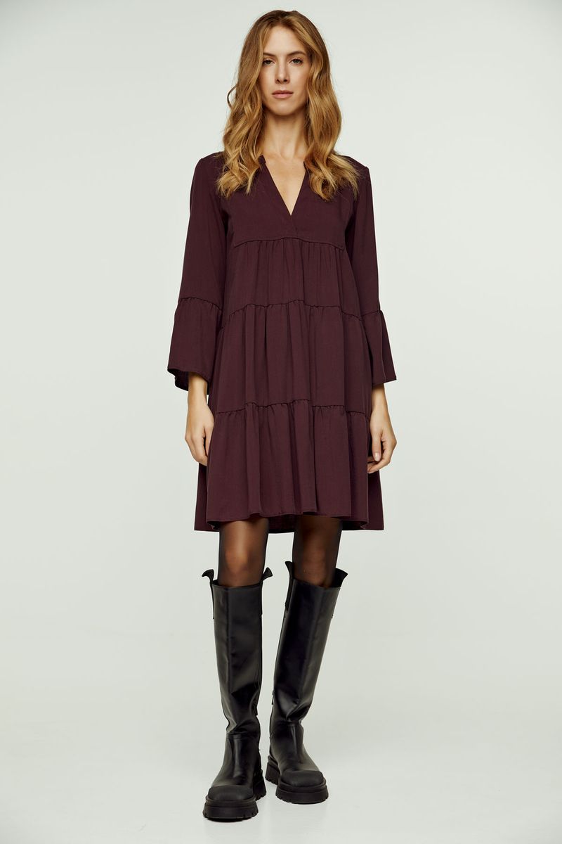 Gestuftes A-Linien-Kleid mit Glockenärmeln