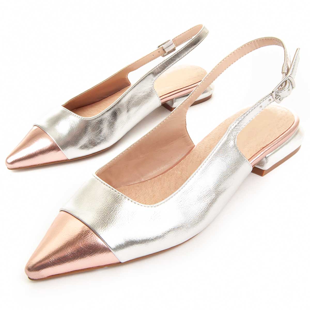 Spitze Slingback-Ballerinas im Metallic-Look