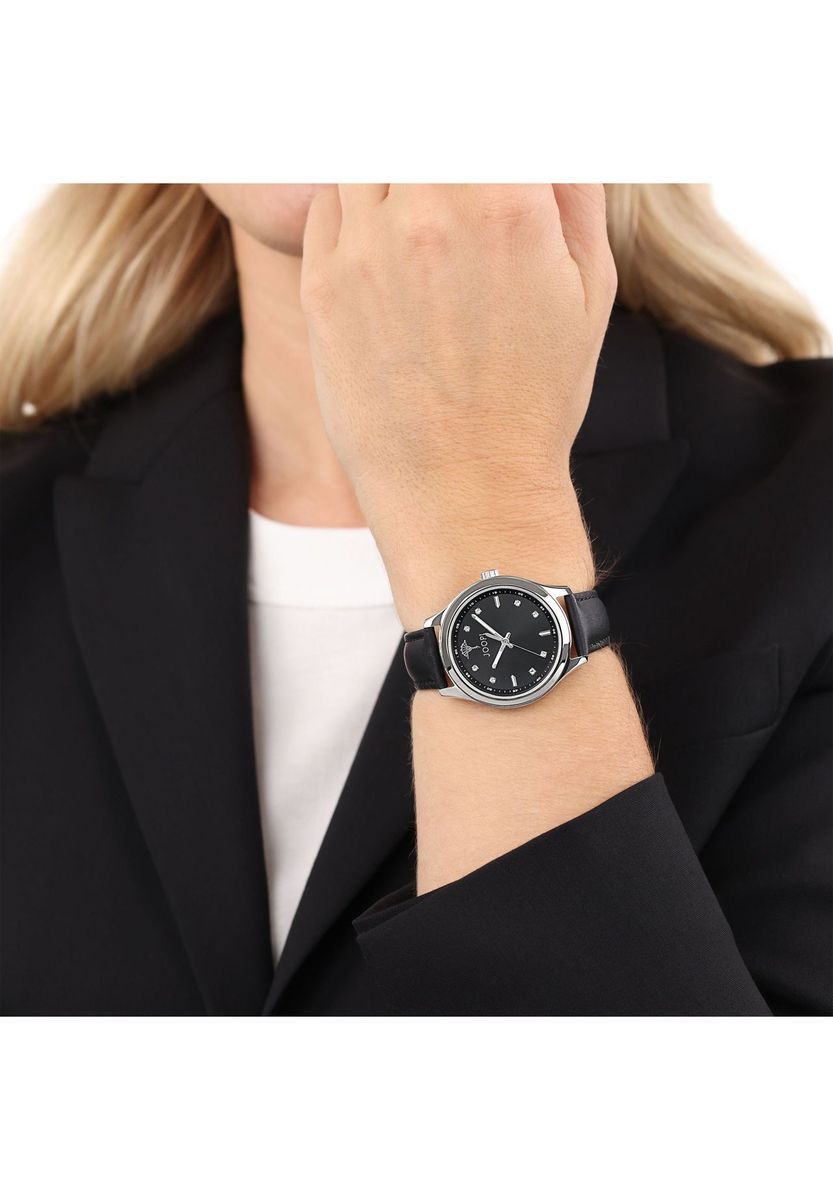 Elegante Lederarmbanduhr mit Kristallbesatz
