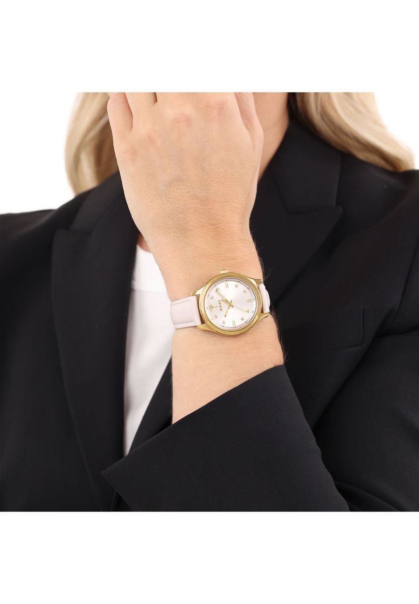 Kristallbesetzte goldfarbene Armbanduhr
