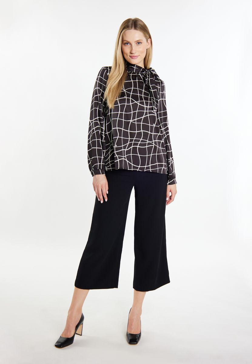 Elegante Schluppenbluse mit Perlen-Print