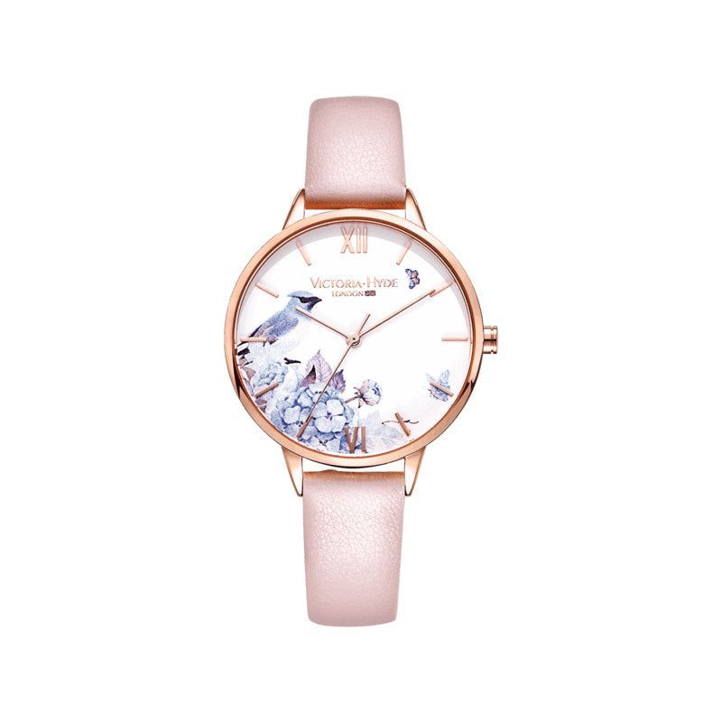 Elegante Uhr mit Blumenprint und Roségold