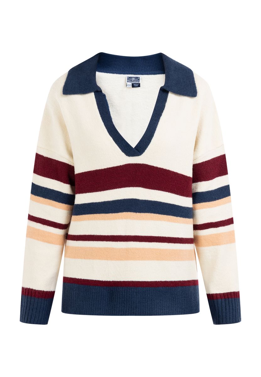 Maritimer V-Ausschnitt-Polo-Strickpullover