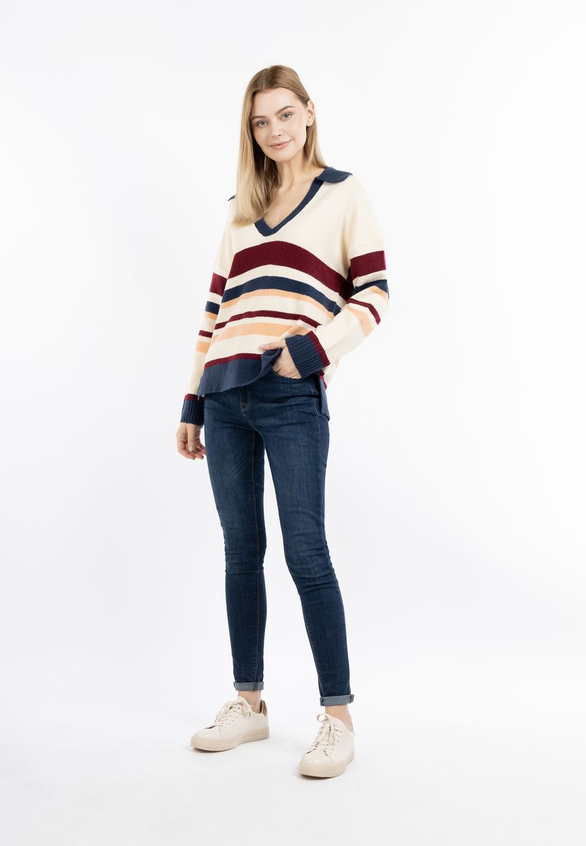 Maritimer V-Ausschnitt-Polo-Strickpullover