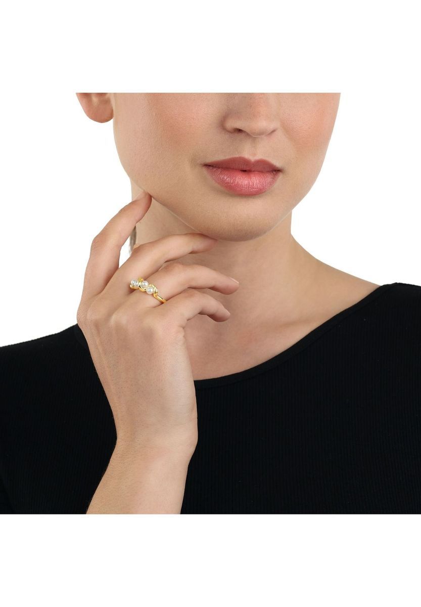 Geflochtener Goldring mit Perlen