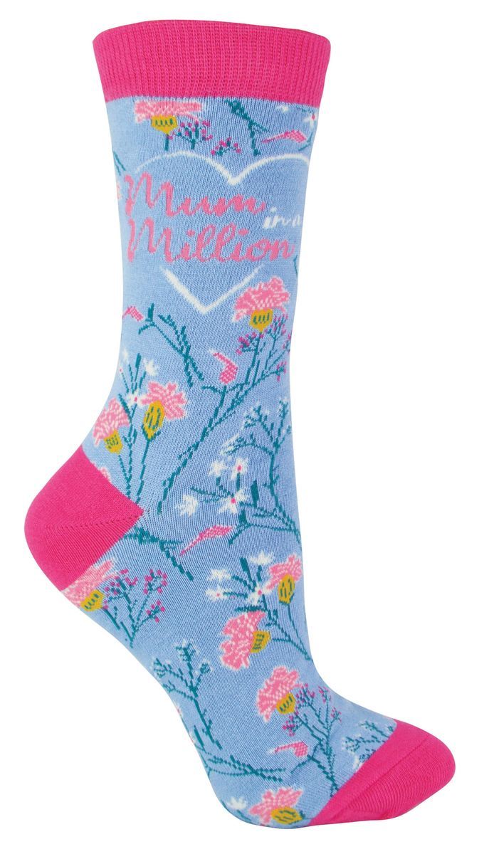 Bambussocken mit Blumen und Schriftzug