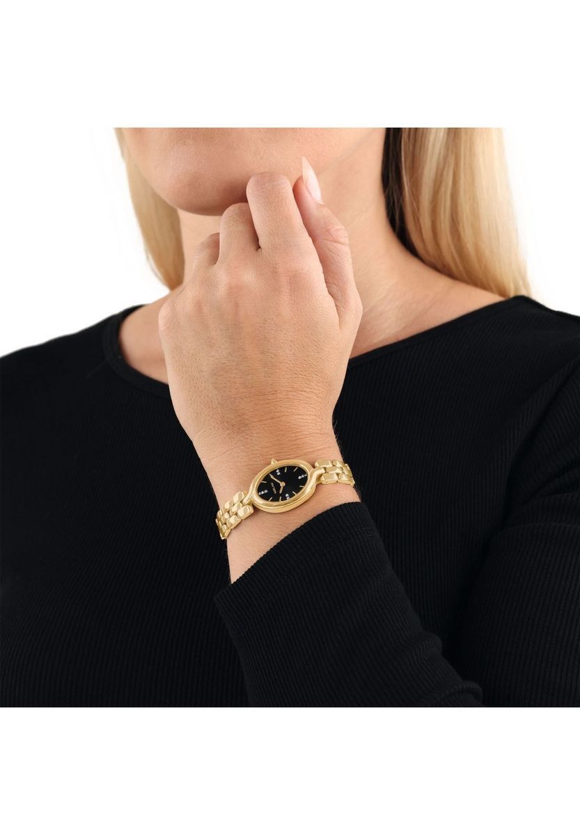 Kristallbesetzte Gliederarmbanduhr mit ovalem Gehäuse