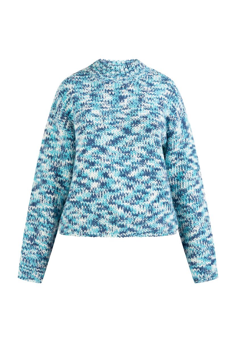 Melierter Grobstrickpullover mit Stehkragen