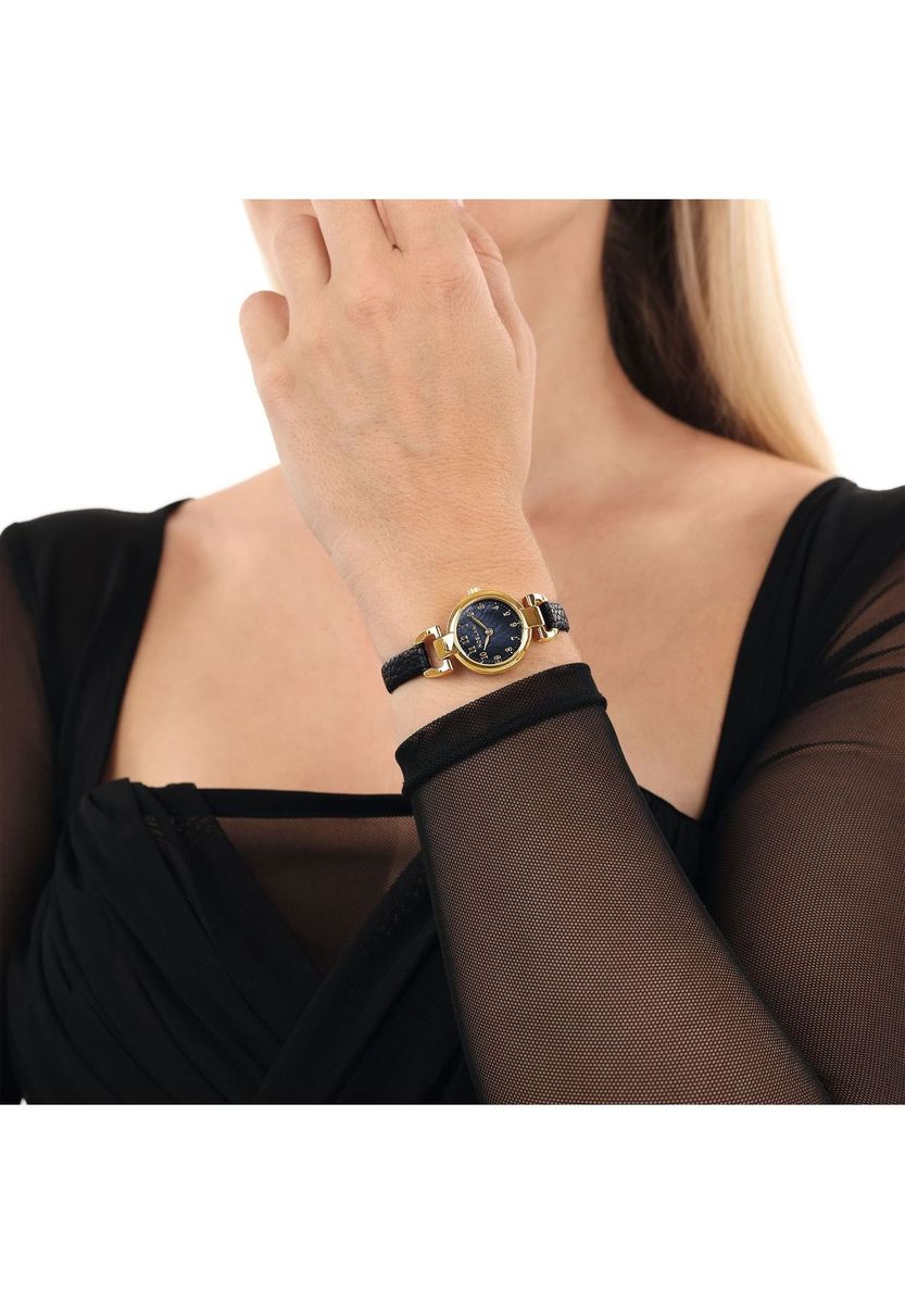 Elegante goldfarbene Armbanduhr mit Perlmutt-Zifferblatt