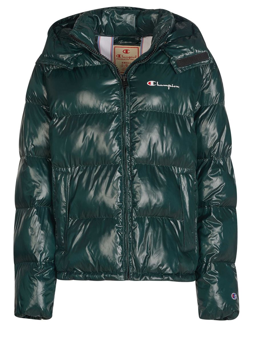 Glänzende Pufferjacke mit abnehmbarer Kapuze