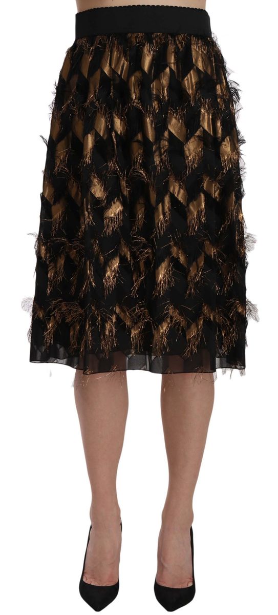 Hochtaillierter Midi-Rock mit Metallic-Fransen