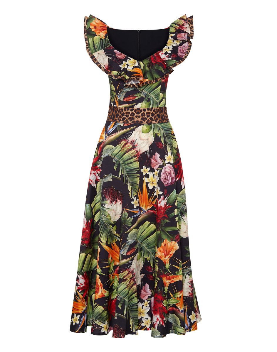 Tropisches Blumen-Midikleid mit Rüschen
