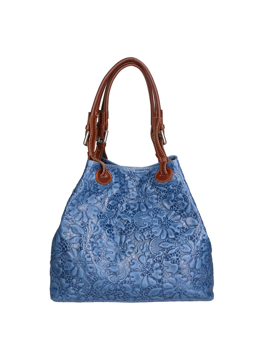 Kunstvolle Leder-Tote mit Blumenprägung