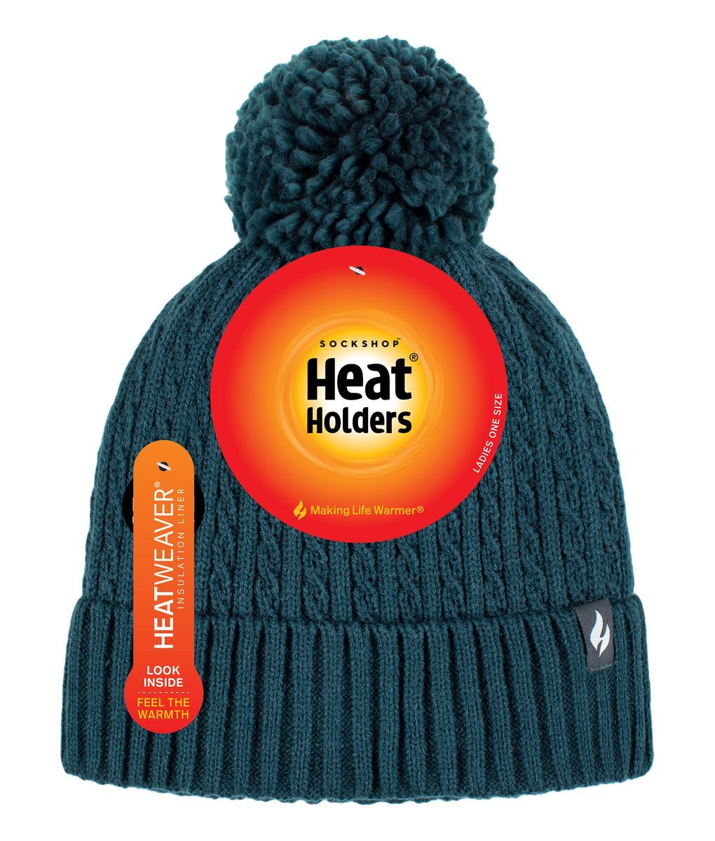 Thermo-Zopfstrickmütze mit Bommel