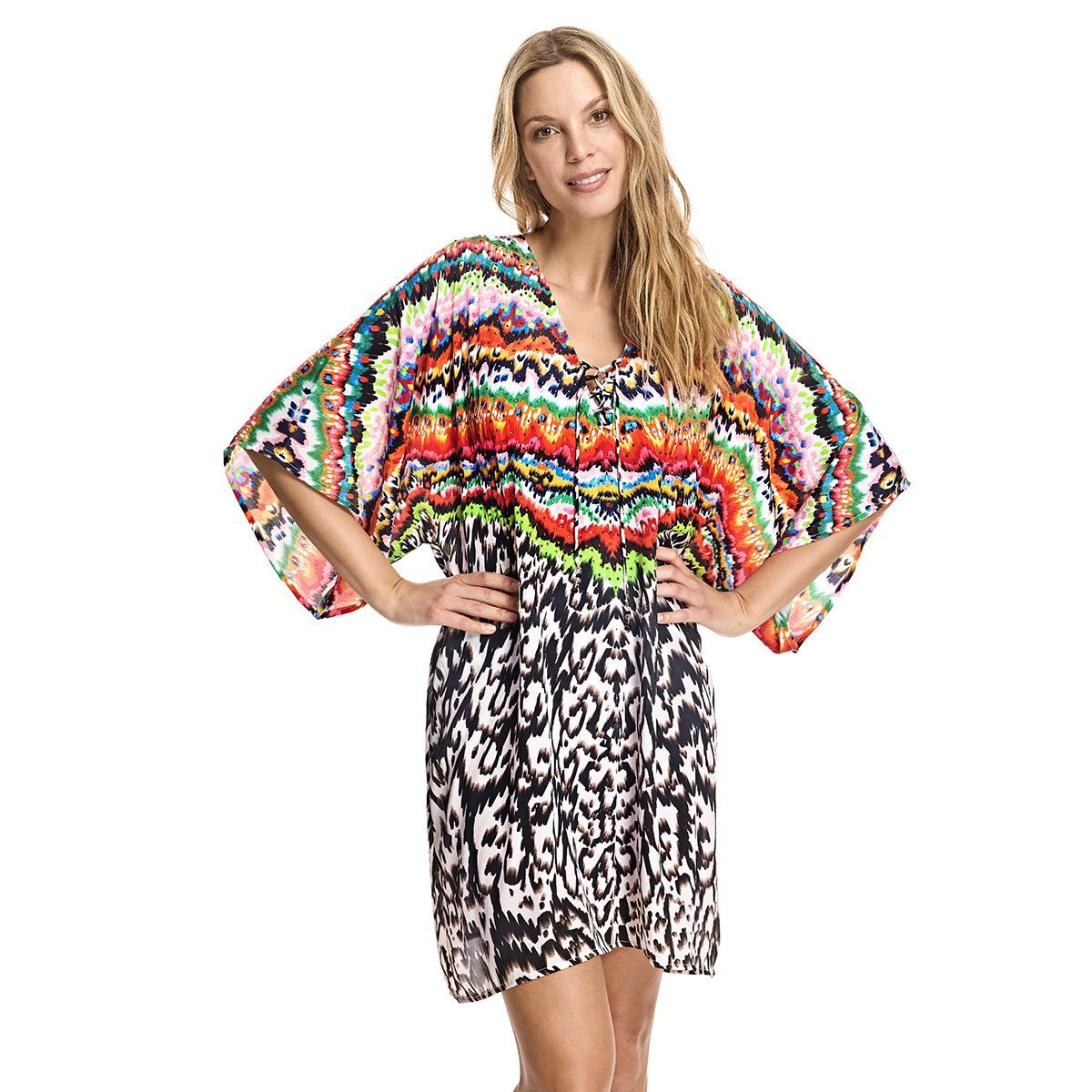 Farbenfroher Kaftan-Überwurf mit Mustermix