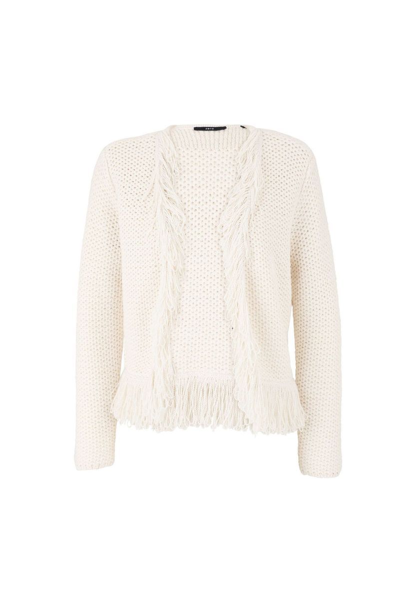 Strukturierte Strickjacke mit Fransenbesatz