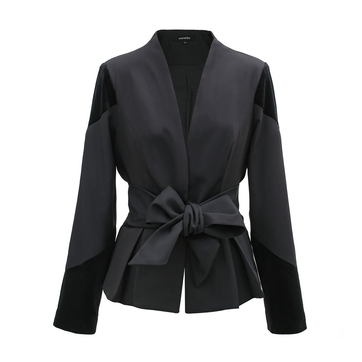 Blazer mit Samtbesatz und Bindegürtel
