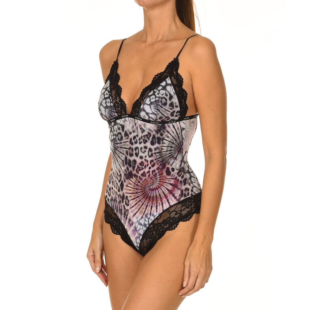 Leopard-Print Body mit Spitzenbesatz